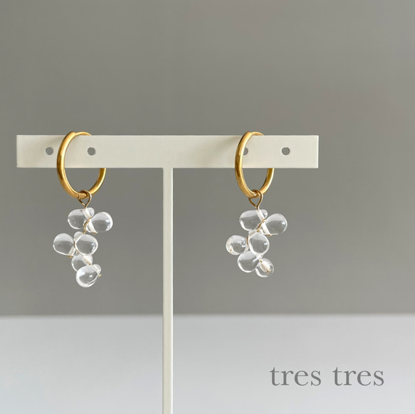 2way サージカルステンレス ゴールド◆しずくのミニフープピアス/イヤリング◆クリア 涼しげ 水滴 ドロップ シンプル 1枚目の画像