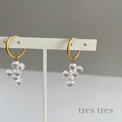 2way サージカルステンレス ゴールド◆しずくのミニフープピアス/イヤリング◆クリア 涼しげ 水滴 ドロップ シンプル 2枚目の画像