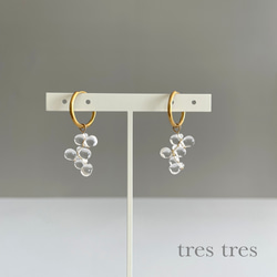 2way サージカルステンレス ゴールド◆しずくのミニフープピアス/イヤリング◆クリア 涼しげ 水滴 ドロップ シンプル 3枚目の画像