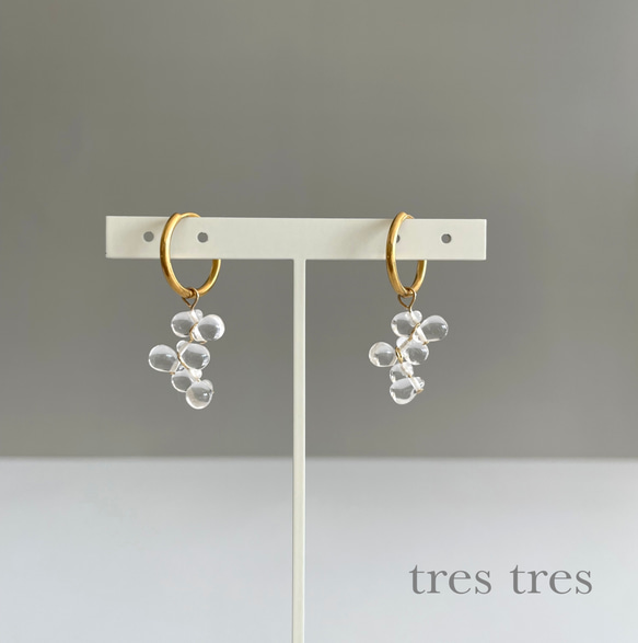 2way サージカルステンレス ゴールド◆しずくのミニフープピアス/イヤリング◆クリア 涼しげ 水滴 ドロップ シンプル 3枚目の画像