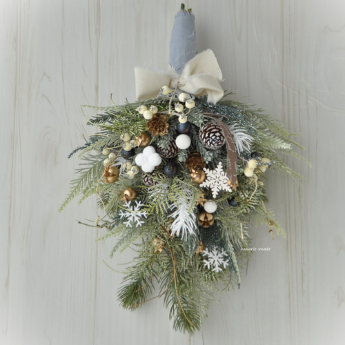 csw1 snowflake 雪の結晶と木の実 スワッグ ：冬 秋 木の実 クリスマス  