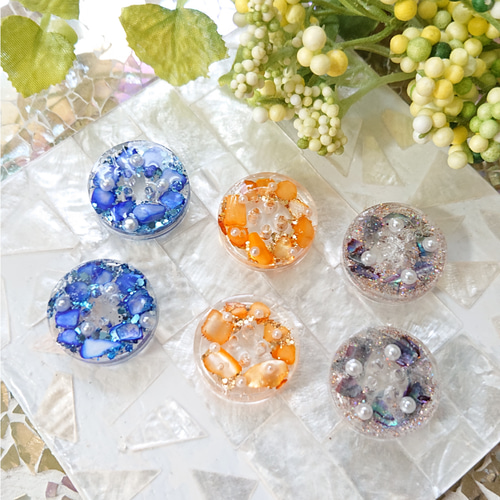 レジンのボタン☆6個 p1 ブルー/オレンジ/ボタン/カボション/レジン 