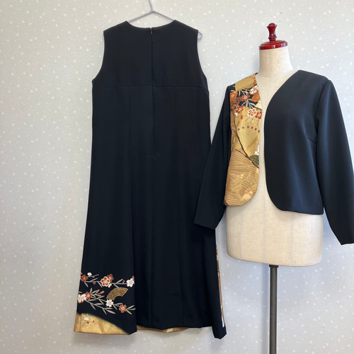 【美品】13号サイズ黒 留袖ドレス ノースリーブ ボレロ長袖付刺繍 ノースリーブ 留袖ドレス 13号サイズ ノースリーブ ボレロ長袖付き 着物
