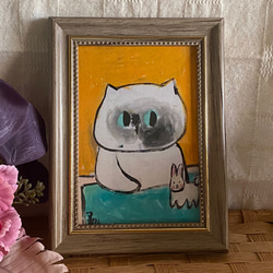 絵画 。手描き【部屋で楽しく遊んでいるかわいい猫たち】 絵画。原画手描き【猫ちゃんはウサギと楽しく遊んでいる】 絵画