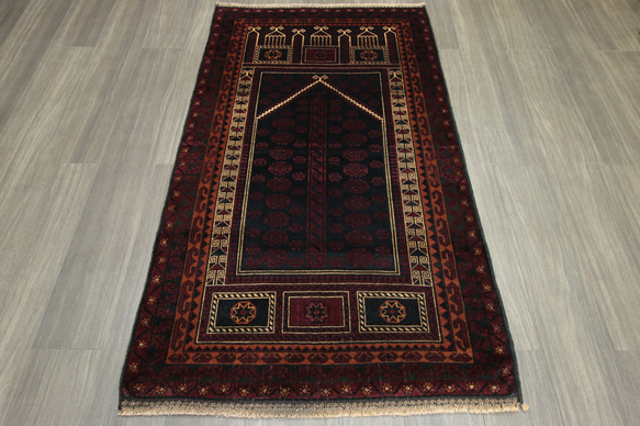 Prayer Rug ミフラブデザイン　オールド手織り絨毯　アフガン　トライバルラグ　95x162cm　＃134 1枚目の画像