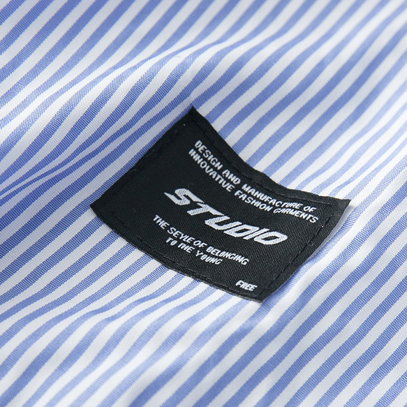 春秋新品 長袖ラペルシャツ メンズ コットン 青と白のストライプ レトロ カーディガンシャツ ゆったり トップス 8枚目の画像