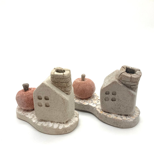 りんごのある家、一輪挿し」花瓶 かわいい陶器のお家型オブジェ 置物