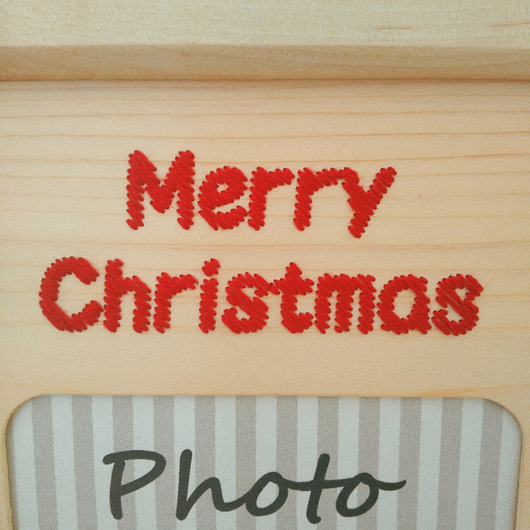 クリスマスの木刺繍フォトフレーム　クリスマスツリーと「Merry Christmas」 3枚目の画像