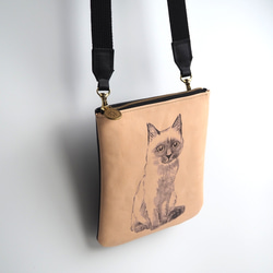 拉鍊手拿包（暹羅貓/繪圖系列）單色真皮智慧型手機迷你肩背包 第4張的照片