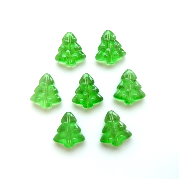 8個・クリスマスツリー・グリーン・ガラスビーズ・23101401 2枚目の画像