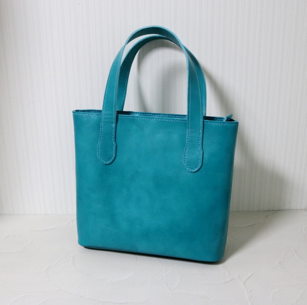 ハンドメイド　本革　トートバック　クリーマー　ブルー　★新品／未使用品987