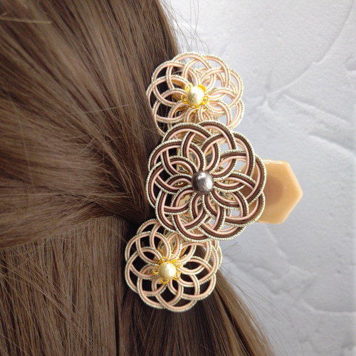 水引バンスクリップ 華やかな感じで☆ピンクベージュ ヘアクリップ