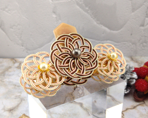 水引バンスクリップ 華やかな感じで☆ピンクベージュ ヘアクリップ