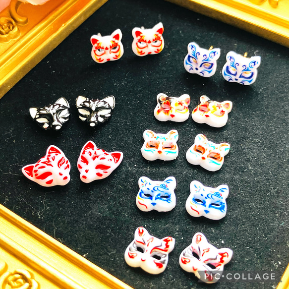 ☆狐ピアス 7パターン☆ 耳飾り ハンドメイド アクセサリー レディース ビーズ 2枚目の画像