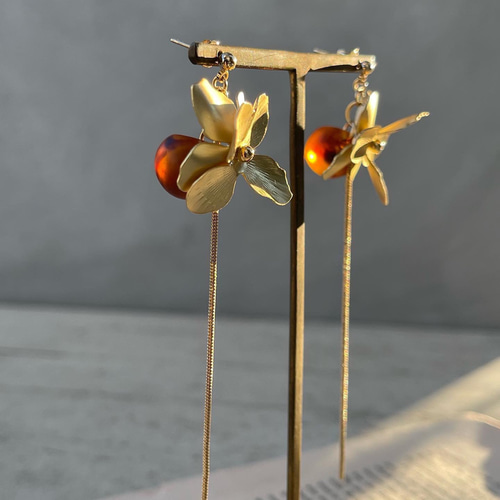ゴールド マットフラワー とべっ甲 ピアス/イヤリング ピアス  