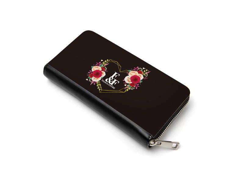 長財布 財布 花柄 フラワー レディース チャック ファスナー ブラック ハート プレゼント ギフト オシャレ