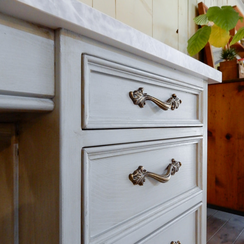 ナチュラルテイスト 木製ネイルデスク ガラストップネイルテーブル