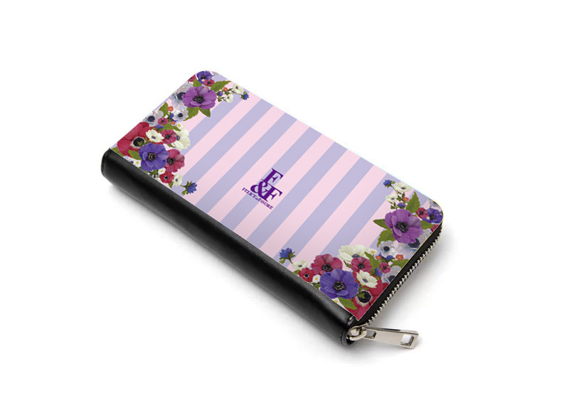 長財布 財布 花柄 フラワー レディース チャック ファスナー ストライプ  ピンク パープル プレゼント ギフト オシ