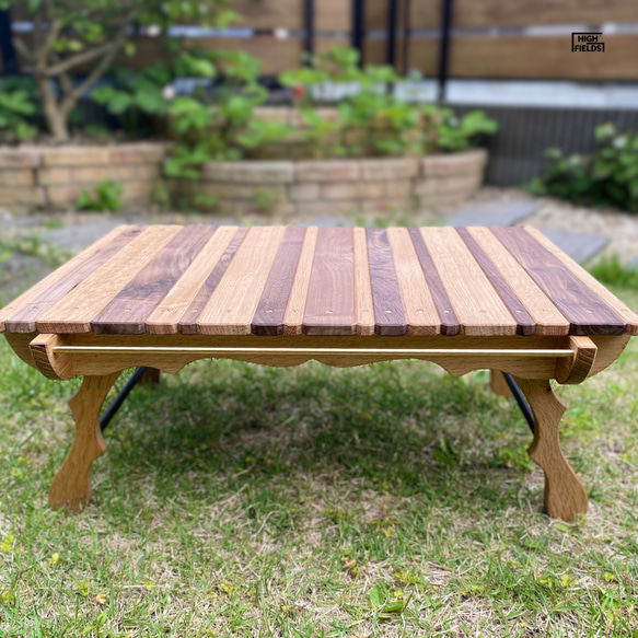 鹿角型フォールディングテーブル（国産ナラ材×ウォルナット材