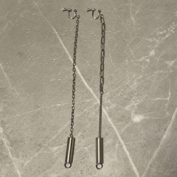 asymmetry chain tube earring アシンメトリー チェーン イヤリング シルバー 1枚目の画像