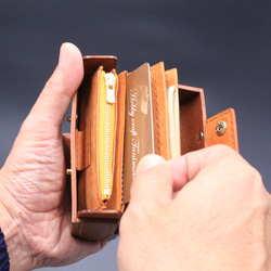 飛び出す絵本のようなmini財布　カード×3（イタリアンレザー　茶と橙）No.012 7枚目の画像