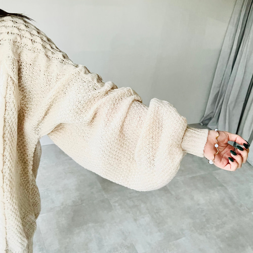 ヨーロッパ vintage オーバーサイズ　レザー　編み込み　ニット トップス ce1260223_01.jpg