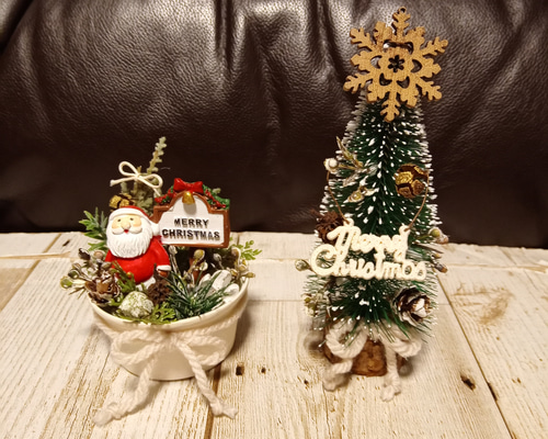 サンタさんのアレンジカップとミニツリーのセット＾＾ アートフラワー