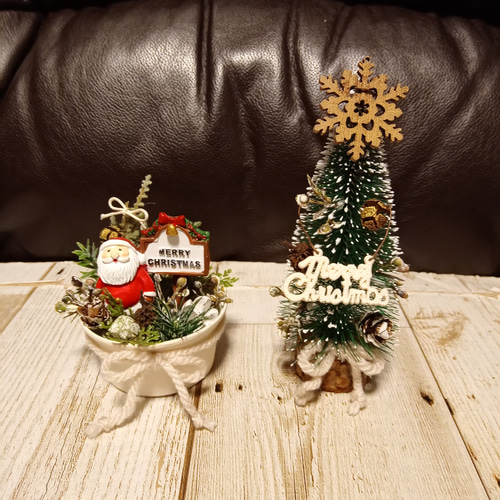 サンタさんのアレンジカップとミニツリーのセット＾＾ アートフラワー