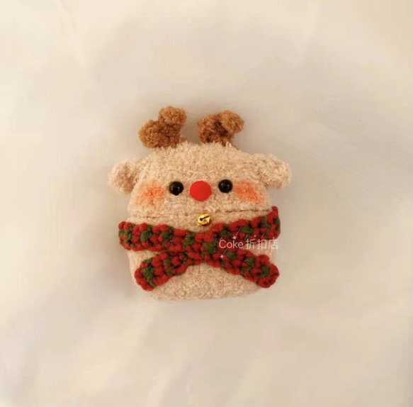クリスマスシカトナカイ☆AirPods 1/2/3/pro ケースcase☆綿製手作り編織り 2枚目の画像