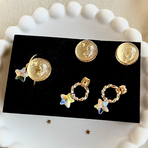 2WAY 月と星のピアス 満月 フルムーン ピアス（スタッド・一粒