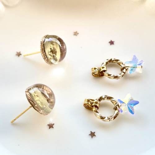 スワロフスキー　ムーン＆スターモチーフピアス　愛の不時着モデル　2WAY　月　星 スワロフスキー ムーン＆スターモチーフピアス 愛の不時着モデル