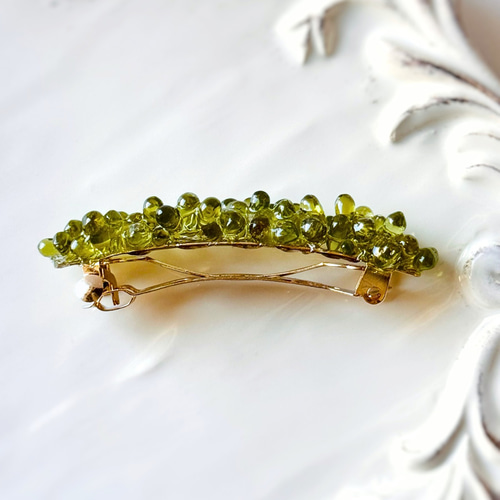かるはさん専用♡天然石バレッタ green 再販】8月誕生石 天然石 ペリドット ヘアアクセサリー バレッタ