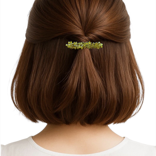 再販】8月誕生石 天然石 ペリドット ヘアアクセサリー バレッタ