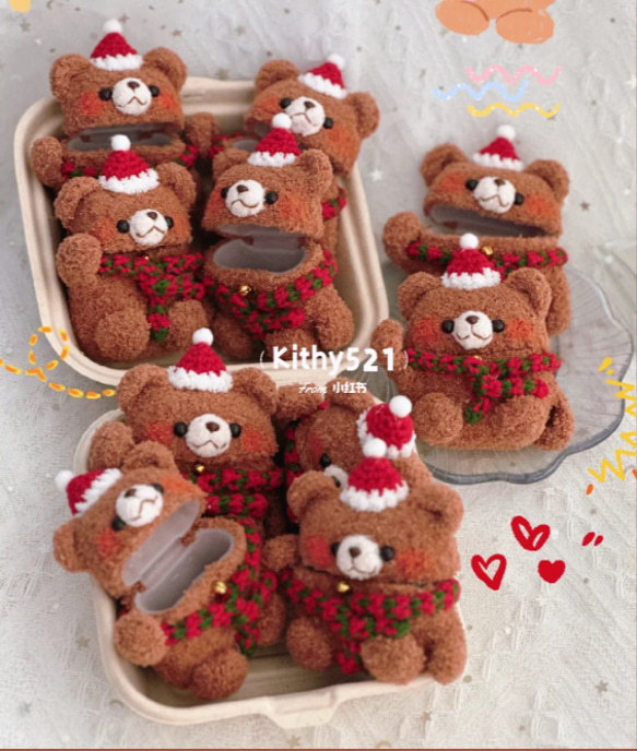 クリスマスシカトナカイ☆AirPods 1/2/3/pro ケースcase☆綿製手作り編織り 5枚目の画像