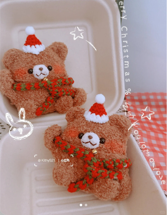 クリスマスシカトナカイ☆AirPods 1/2/3/pro ケースcase☆綿製手作り編織り 2枚目の画像