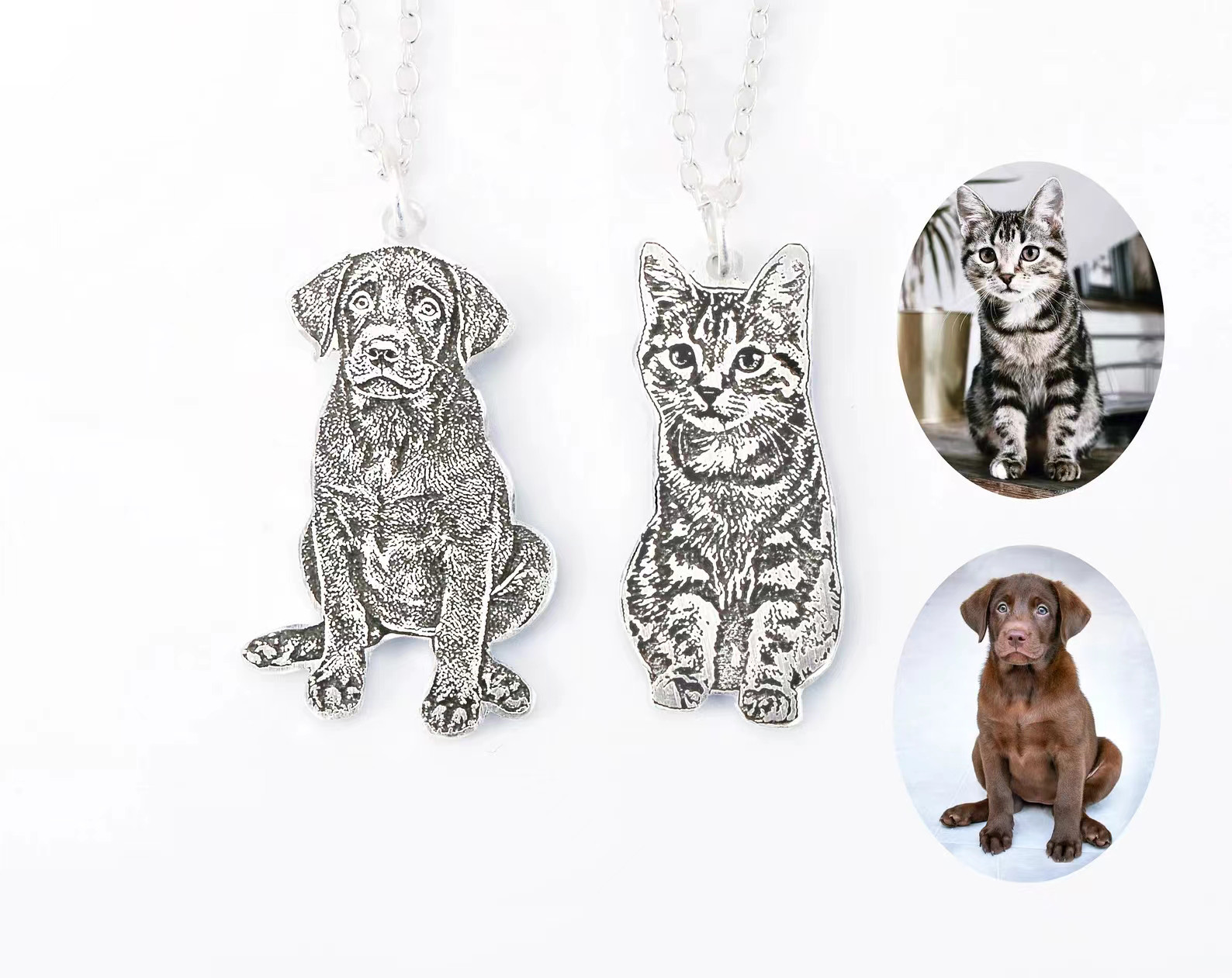オーダーメイド うちの子ネックレス ペットネックレス肖像画 ネームネックレス犬猫似顔絵  誕生日/ペットロス/メモリアル