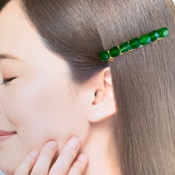 【再販】天然石 グリーンオニキス ヘアアクセサリー バレッタ （キューブ） 5枚目の画像