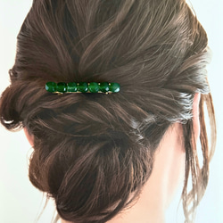 【再販】天然石 グリーンオニキス ヘアアクセサリー バレッタ （キューブ） 4枚目の画像