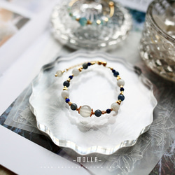 Molla 深藍星夜月光石藍晶青金石手環（手工訂製-可調仿硬式手環） 第4張的照片