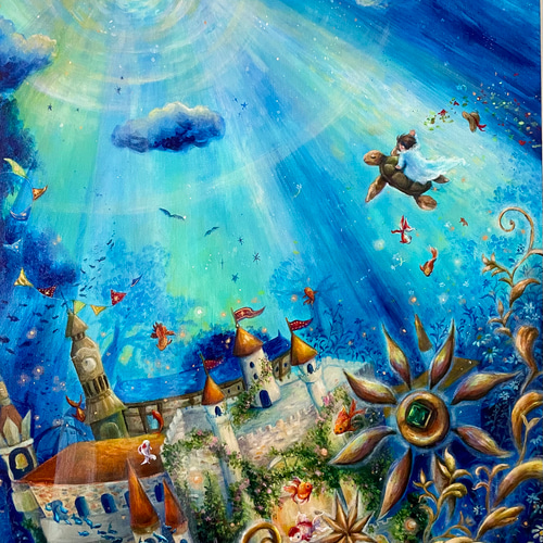 アクリル原画】空と海が混じる街 絵画 棉月 水香子 通販 16767754