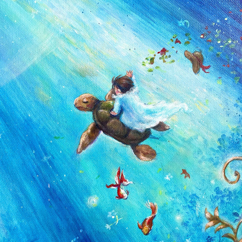 アクリル原画】空と海が混じる街 絵画 棉月 水香子 通販 16767754