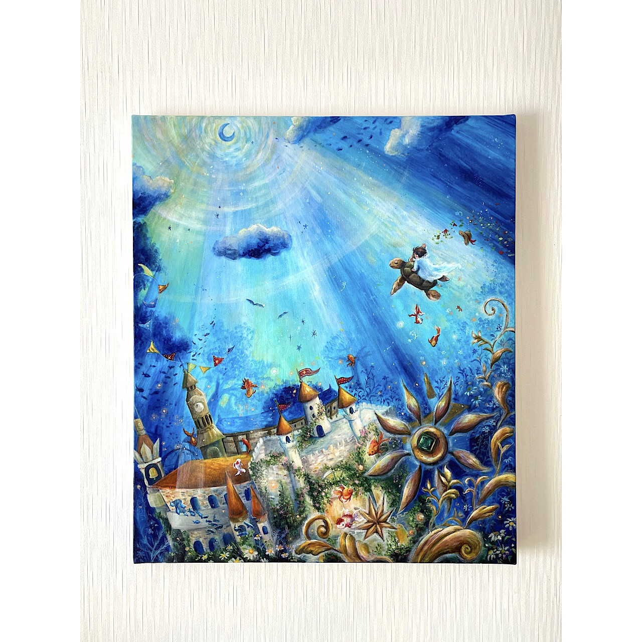 原画 絵画 【夕焼け空と海】アクリル画 風景画 F3 海の絵