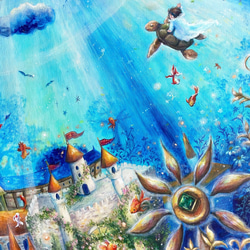 【アクリル原画】空と海が混じる街 3枚目の画像