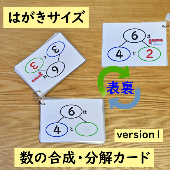 数の合成・分解カード　はがきサイズ　version１　　（繰り上がり　数の分解　数の合成　足し算　引き算） 1枚目の画像
