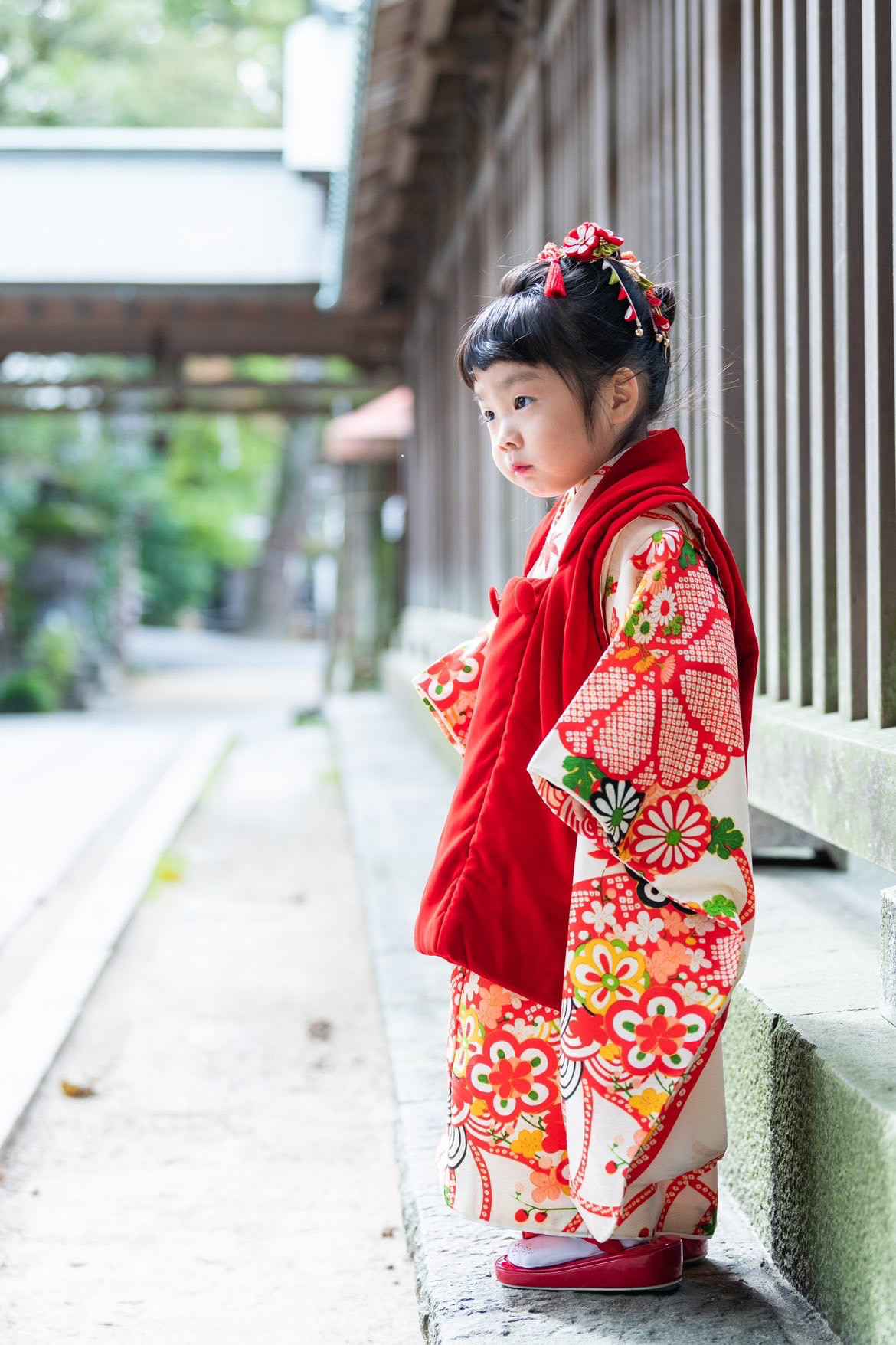 赤・オリーブ＊小花ブーケのクリップ付きかんざし ★ つまみ細工の髪飾り/浴衣・七五三・卒業式の袴・着物