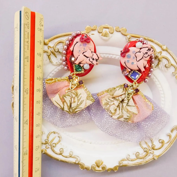 ドレッシー　ピンクの豚ちゃん　ピアスイヤリング 10枚目の画像