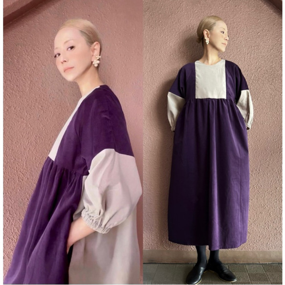 ヴィンテージ】紫 ロングワンピース風50年物