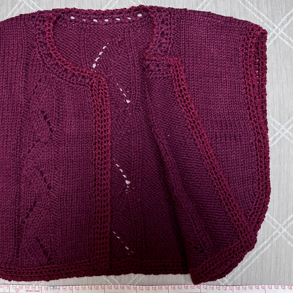 あったかケープ　手編み　ニット　ボレロ　カーディガン　ケープ　赤紫　橙　青 6枚目の画像