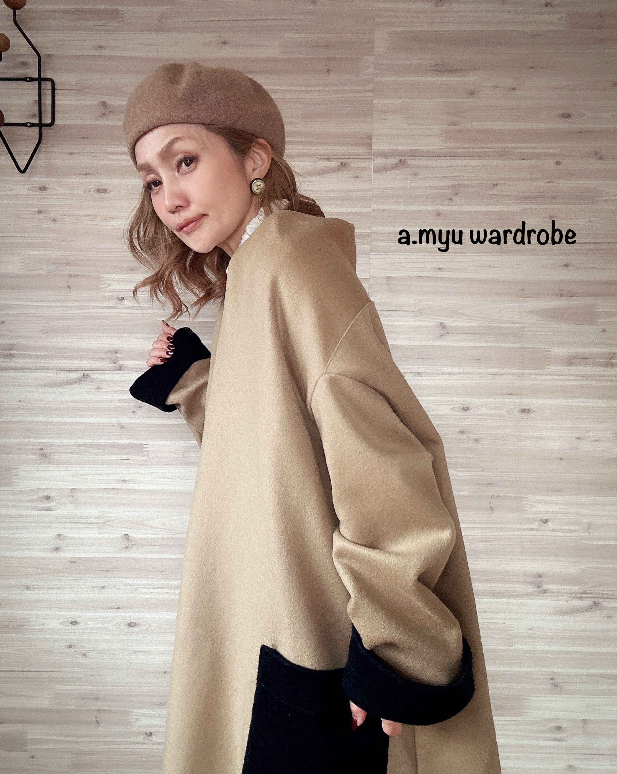 a.myu カシミア混wool肩にかけるだけでキマる　ストールカーディガンモカ