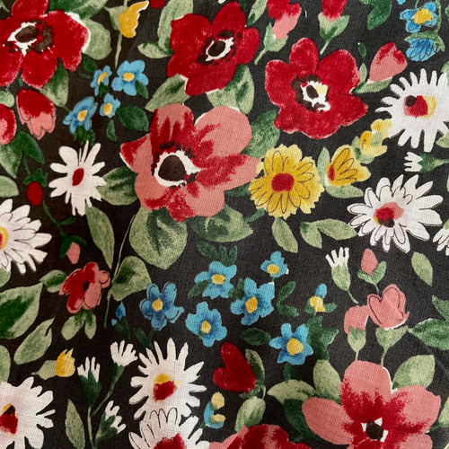 ダブルガーゼのスヌード＊ボタニカルフラワー＊グレー×レッド＊26㎝幅